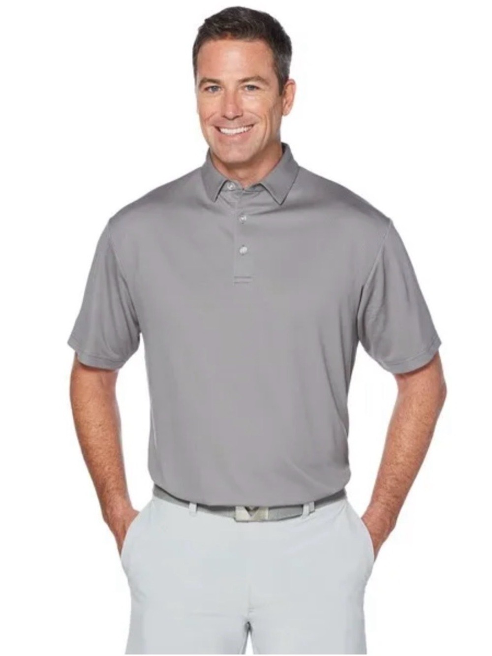 Callaway Opti Dry Golf Polo Shirt Men's XXL Striped Gray 3 Button Short Sleeve